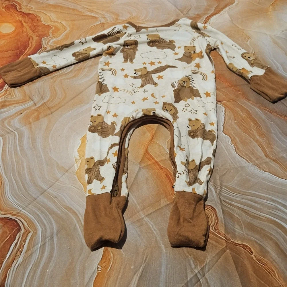 Little Sleepies Bearly Sleepy Crescent Zippy 0-3M Bamboo Pajamas